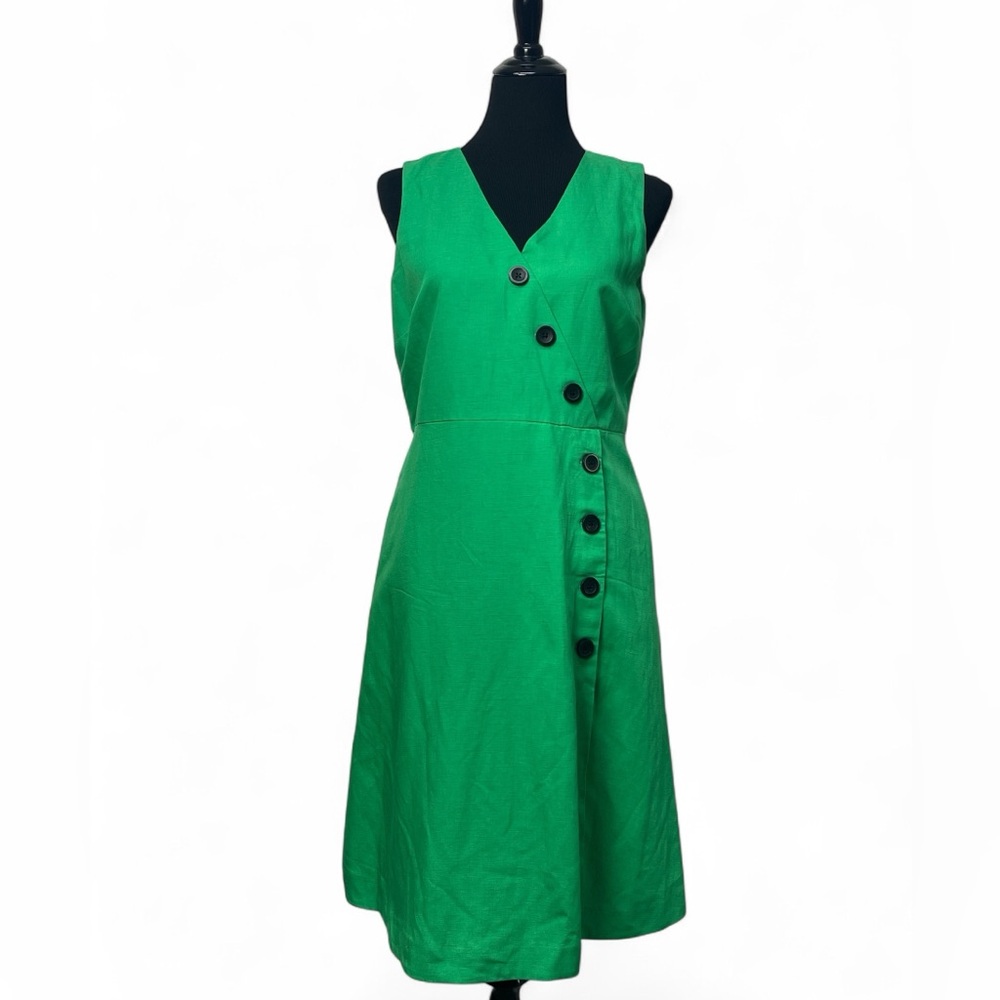Ann Taylor Vibrant Green Asymmetrical Button Midi Dress